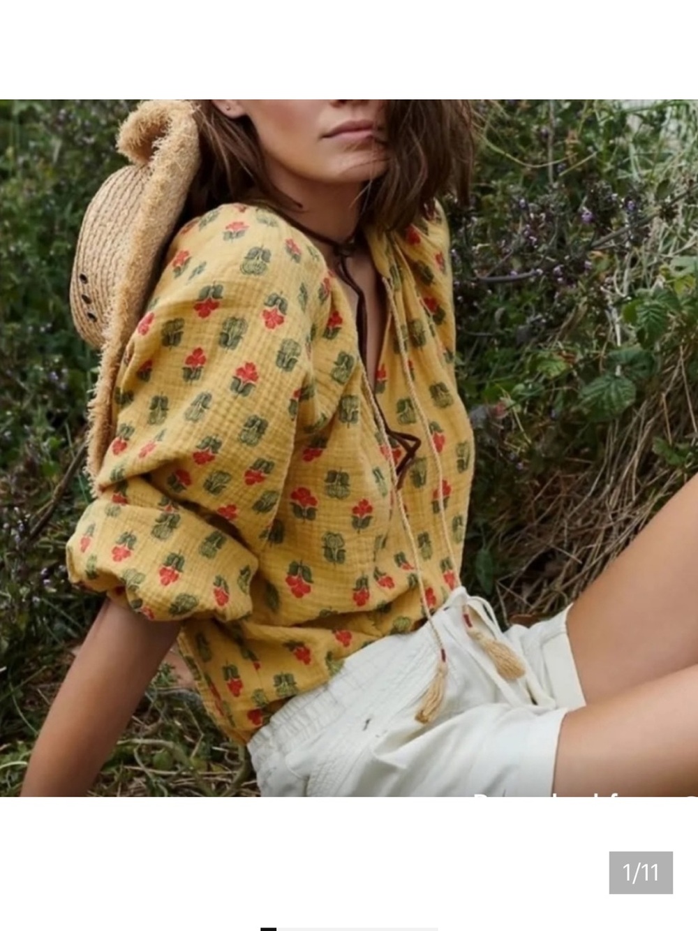 Anthropologie Porridge gold floral cotton peasant blouse